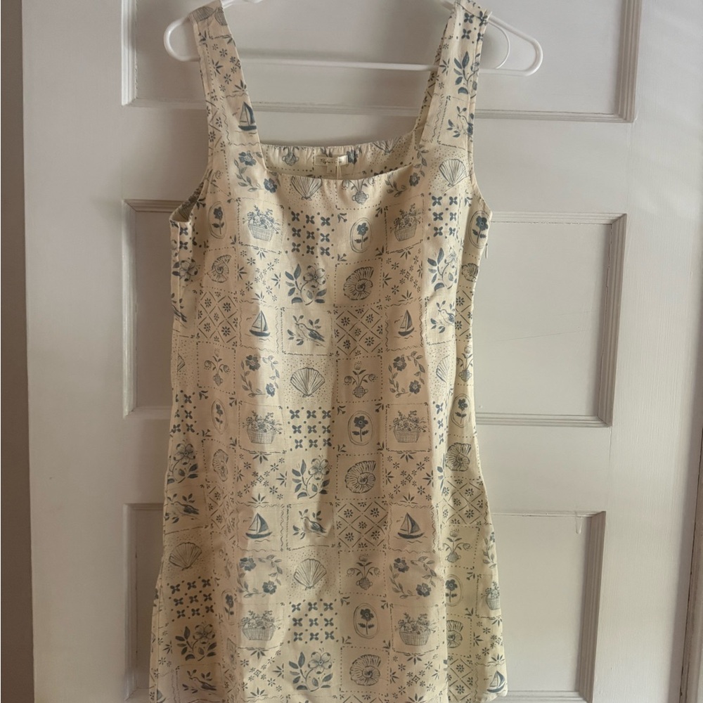 Cream and Blue Patterned Dress